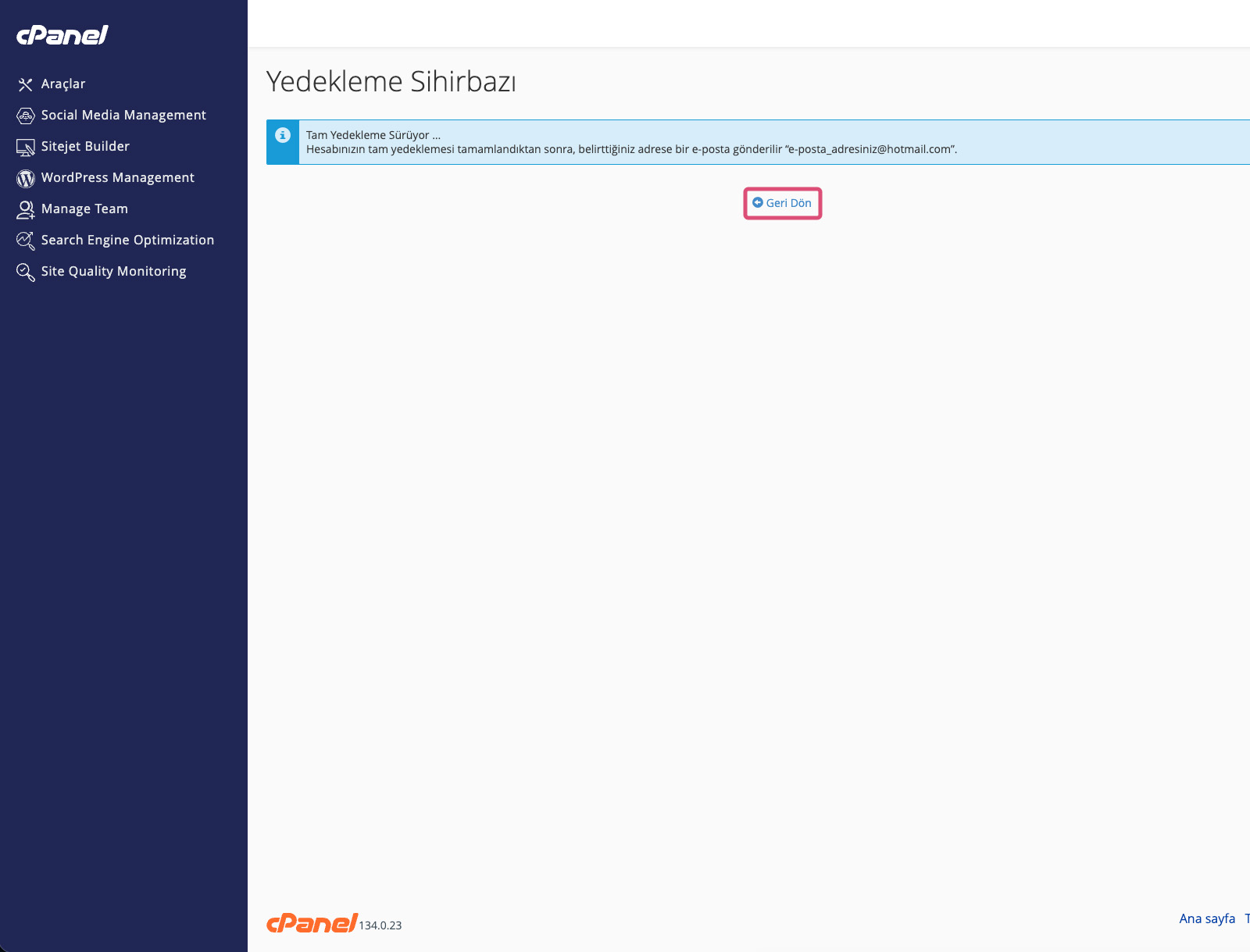 cPanel Yedekleme Sihirbazı
